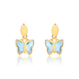 18K Gold Layered Oro Laminado Butterfly Shape Design with Blue Topaz Acrylic, Dangle Kids Earrings 21.0048/6