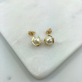 18K Gold Layered Oro Laminado Pearl in Gold Lines Stud Earrings 21.0055/92
