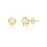 18K Gold Layered Oro Laminado Pearl in Gold Lines Stud Earrings 21.0055/92