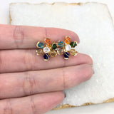 18K Gold Layered Oro Laminado Multi-Color Rhinestone Flower Design Earrings 21.0056/17