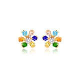 18K Gold Layered Oro Laminado Multi-Color Rhinestone Flower Design Earrings 21.0056/17