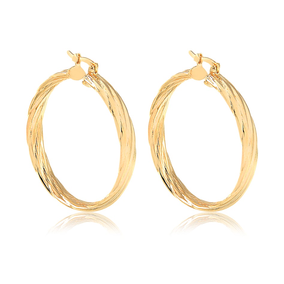 18K Gold Layered Oro Laminado 33mm Twisted Hoops Wholesale 21.0060