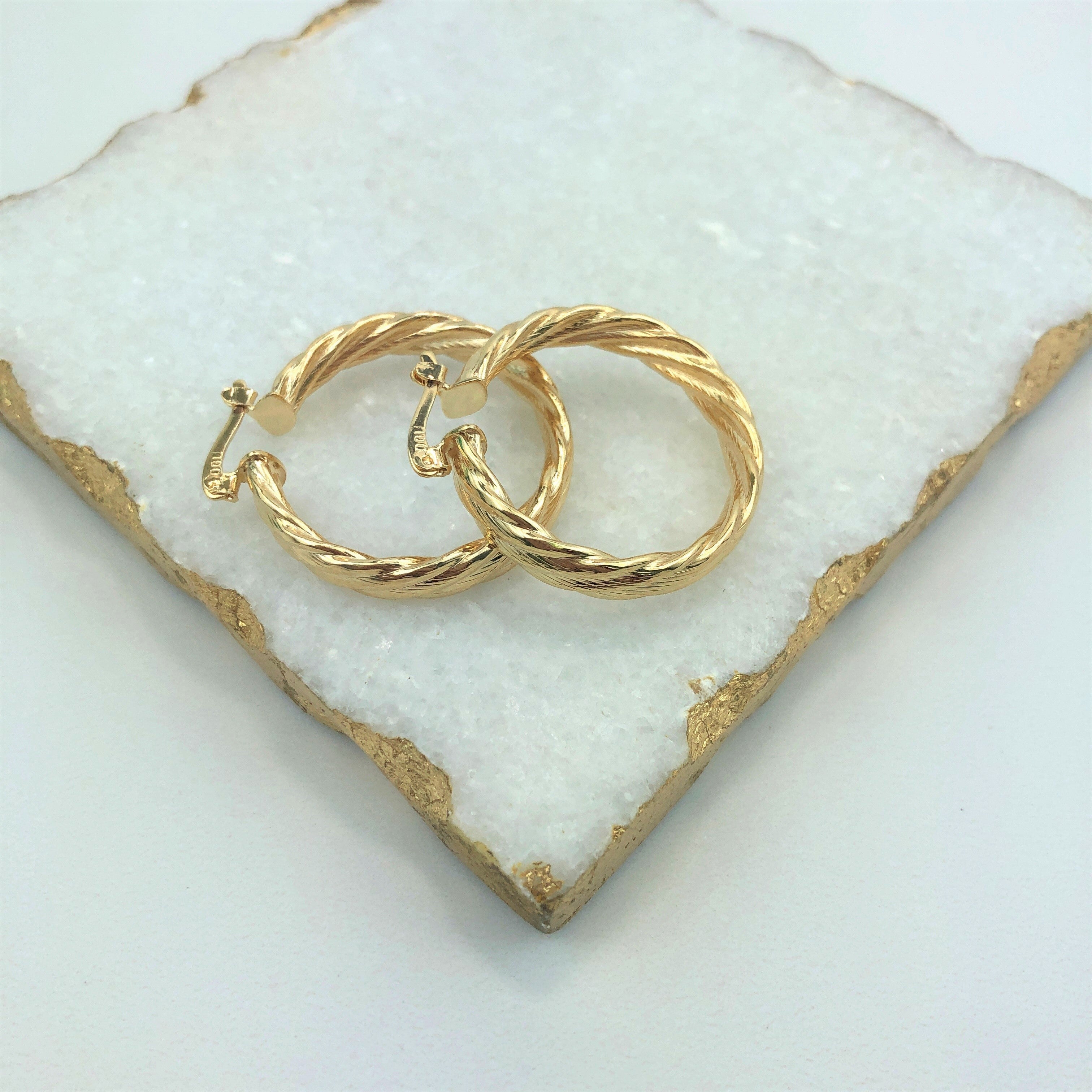 18K Gold Layered Oro Laminado 33mm Twisted Hoops Wholesale 21.0060