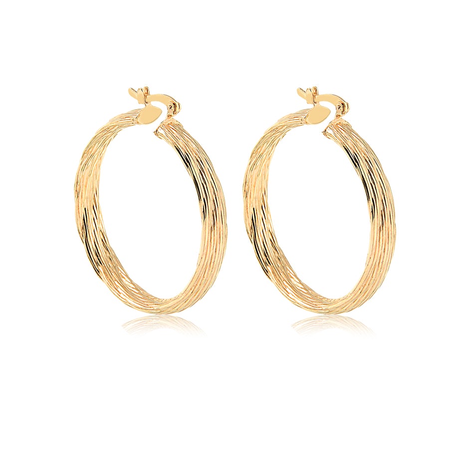 18K Gold Layered Oro Laminado Twisted 40mm Hoops Wholesale  21.0061