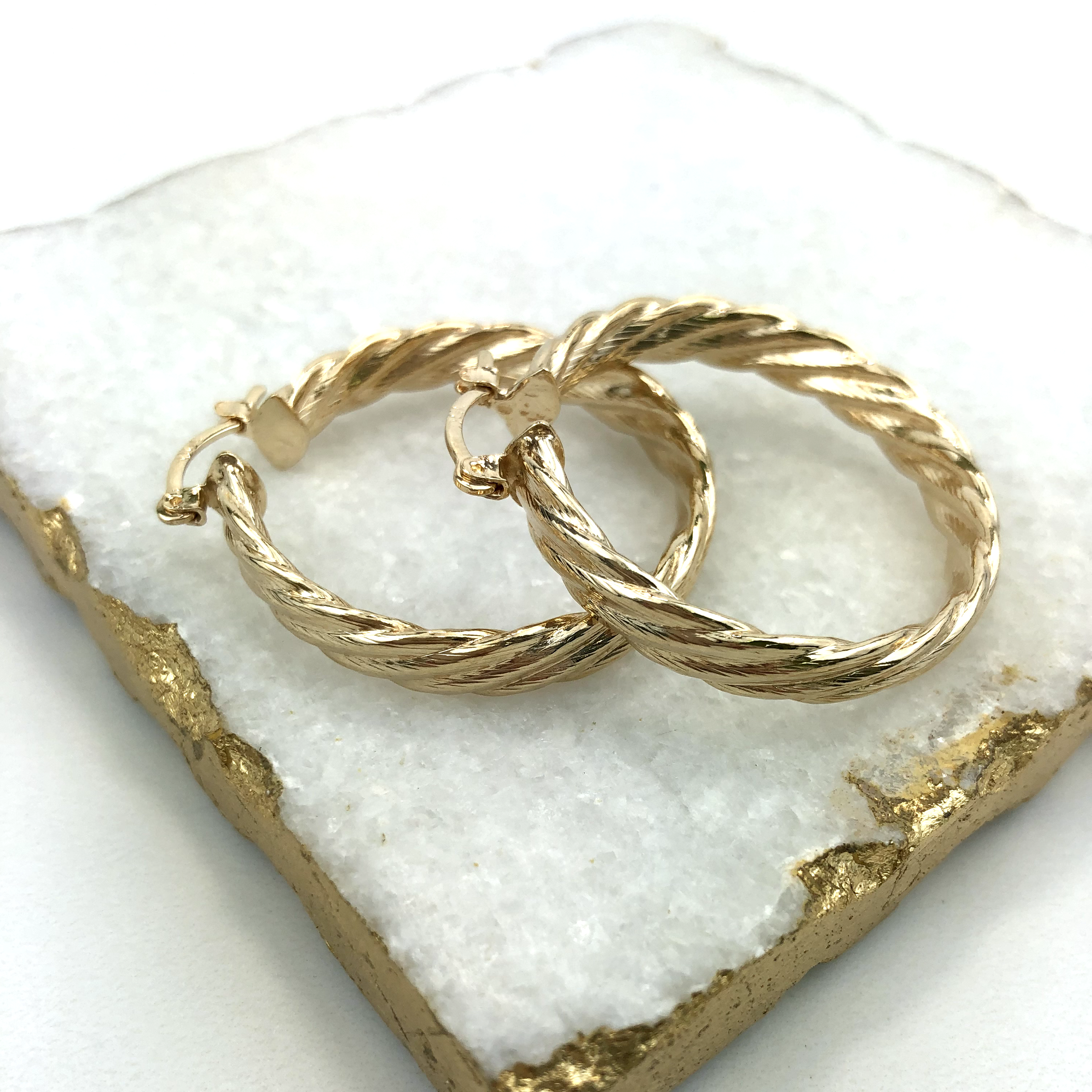 18K Gold Layered Oro Laminado Twisted 40mm Hoops Wholesale  21.0061
