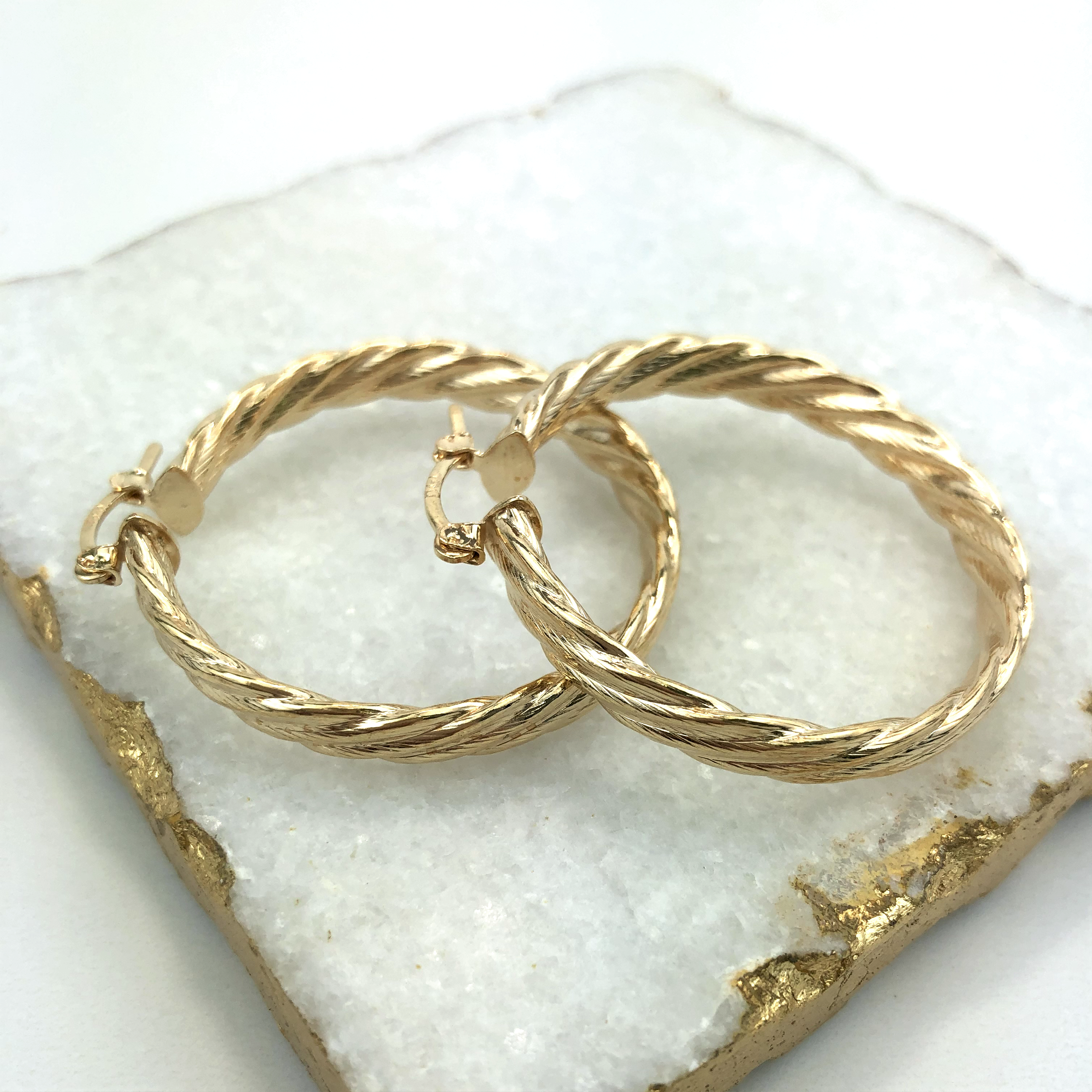 18K Gold Layered Oro Laminado Twist 45mm Hoops Wholesale 21.0062