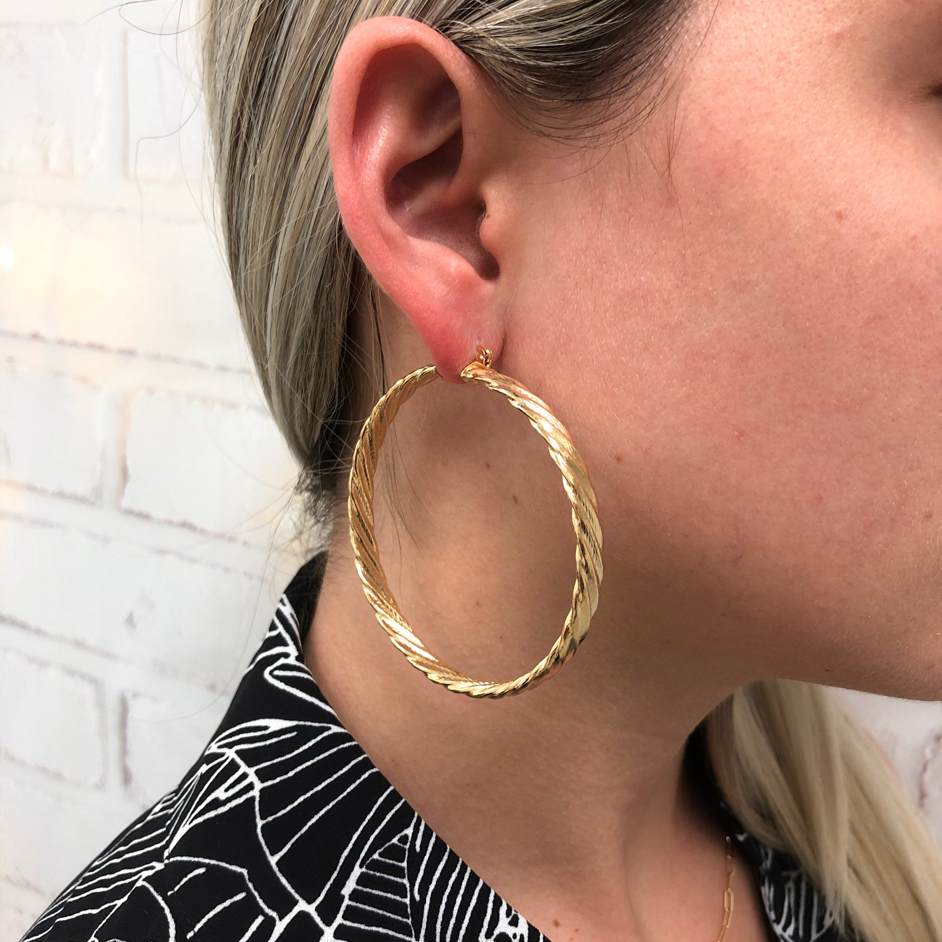 18K Gold Layered Oro Laminado Twisted 64mm Hoops Earrings Wholesale 21.0063