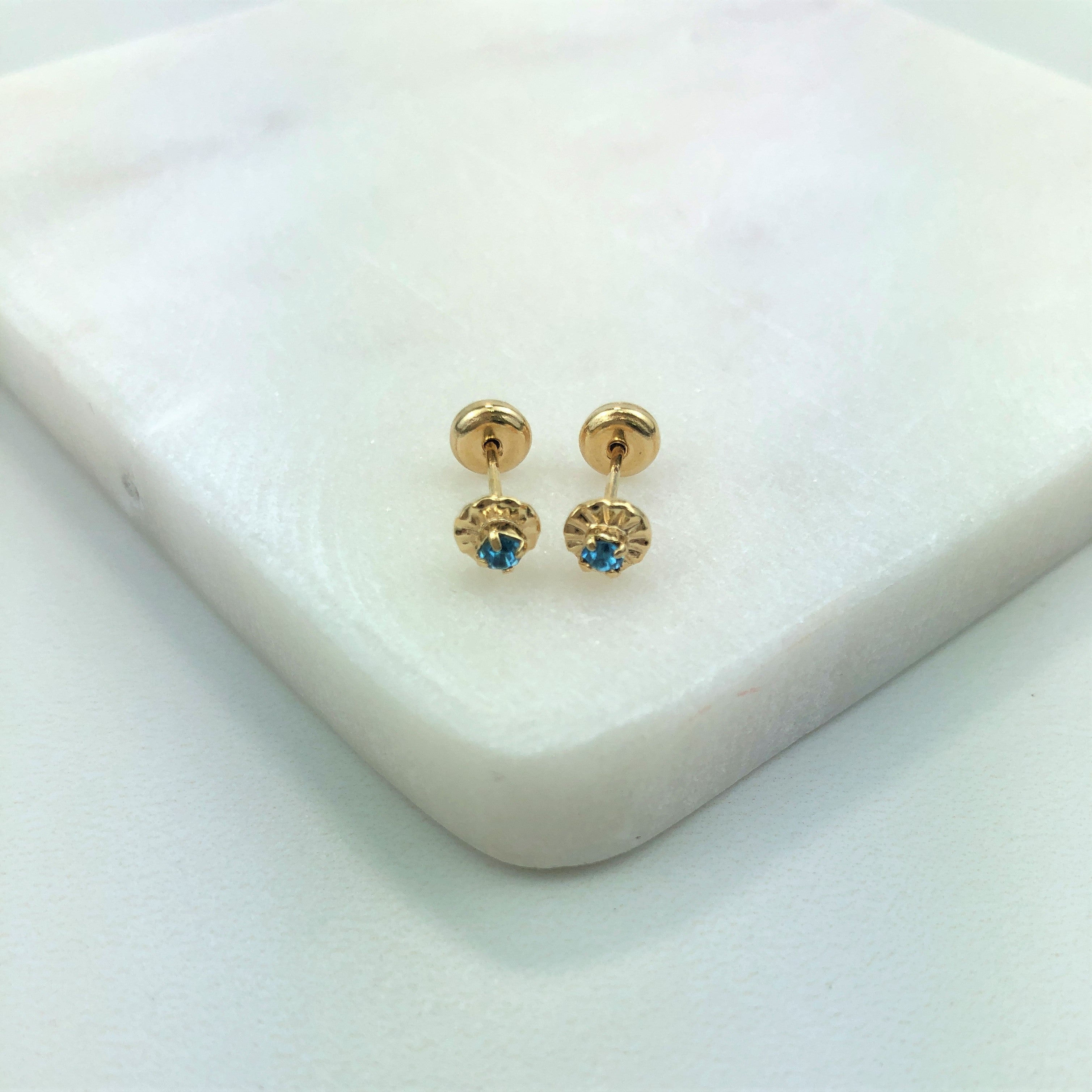 18K Gold Layered Oro Laminado Blue Cubic Zirconia Plug Kids Earrings Wholesale 21.0067/6