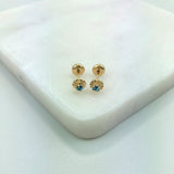 18K Gold Layered Oro Laminado Blue Cubic Zirconia Plug Kids Earrings Wholesale 21.0067/6
