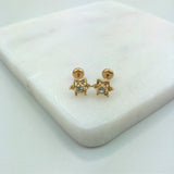 18K Gold Layered Oro Laminado Clear Cubic Zirconia Flower Design Kids Plugs Earrings Wholesale 21.0069/1