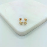 18K Gold Layered Oro Laminado White or Red Cubic Zirconia Flower Design Plugs Kids Earrings 21.0075/1/3