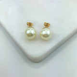18K Gold Layered Oro Laminado 10mm Simulated Pearl Stud Earrings 21.0076/92
