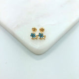 18K Gold Layered Oro Laminado Flower Design, Blue Cubic Zirconia, Plugs Kids Earrings Wholesale 21.0079/6