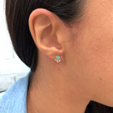 18K Gold Layered Oro Laminado Flower Design, Blue Cubic Zirconia, Plugs Kids Earrings Wholesale 21.0079/6