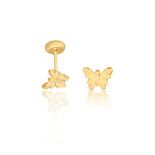 18K Gold Layered Oro Laminado butterfly design, Plugs Kids Earrings Whosale 21.0091