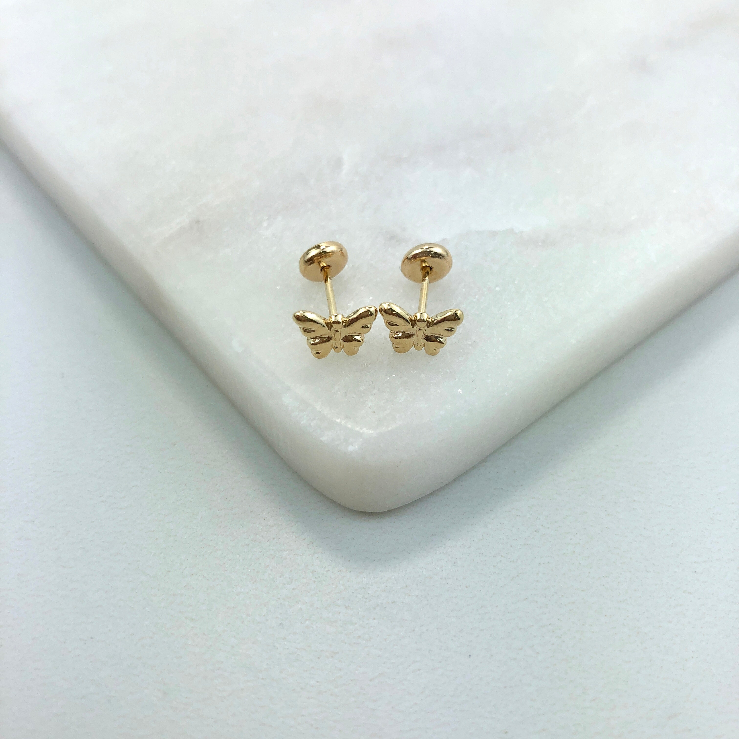 18K Gold Layered Oro Laminado butterfly design, Plugs Kids Earrings Whosale 21.0091