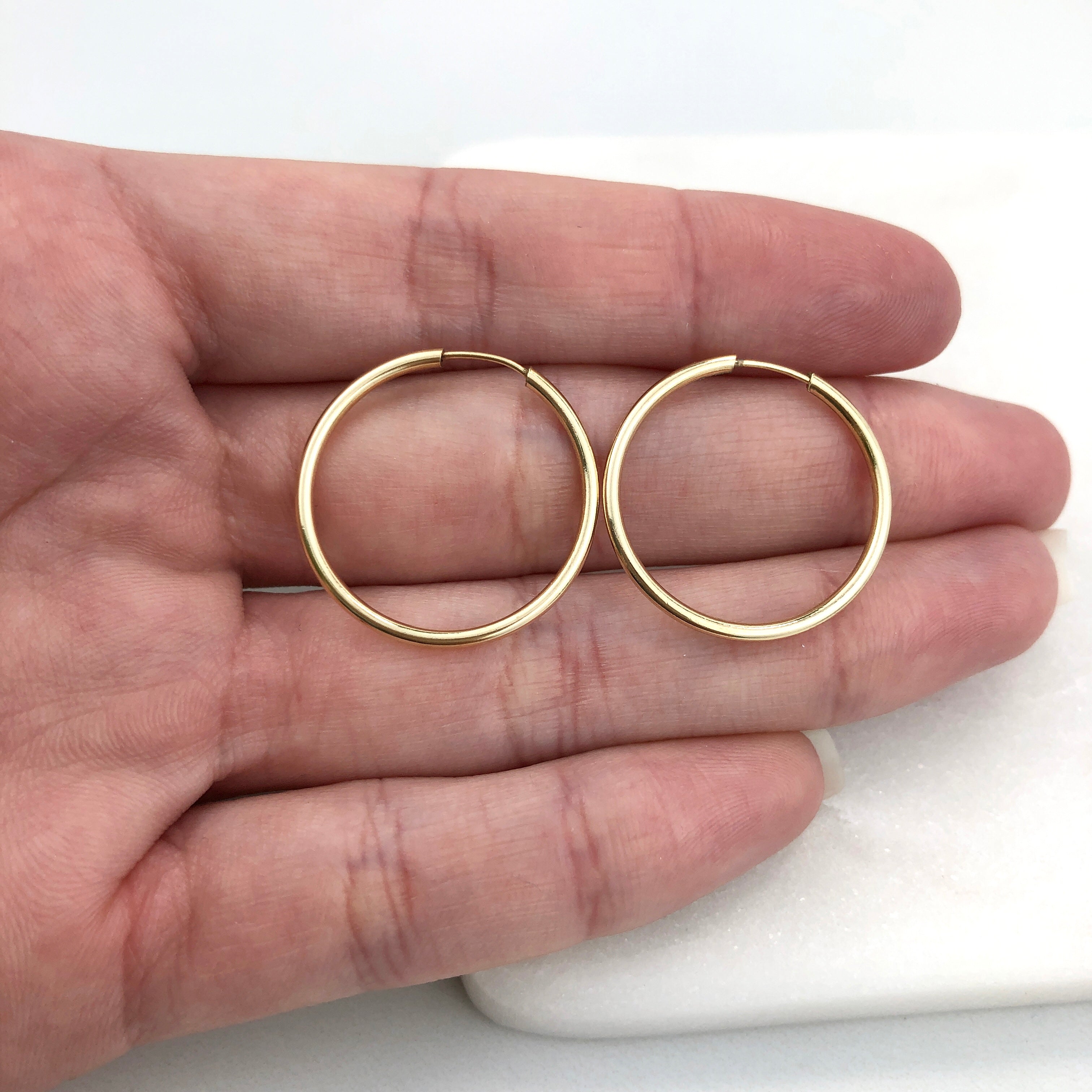 18K Gold Layered Oro Laminado 23 mm Endless-Loop Hoops 21.0093