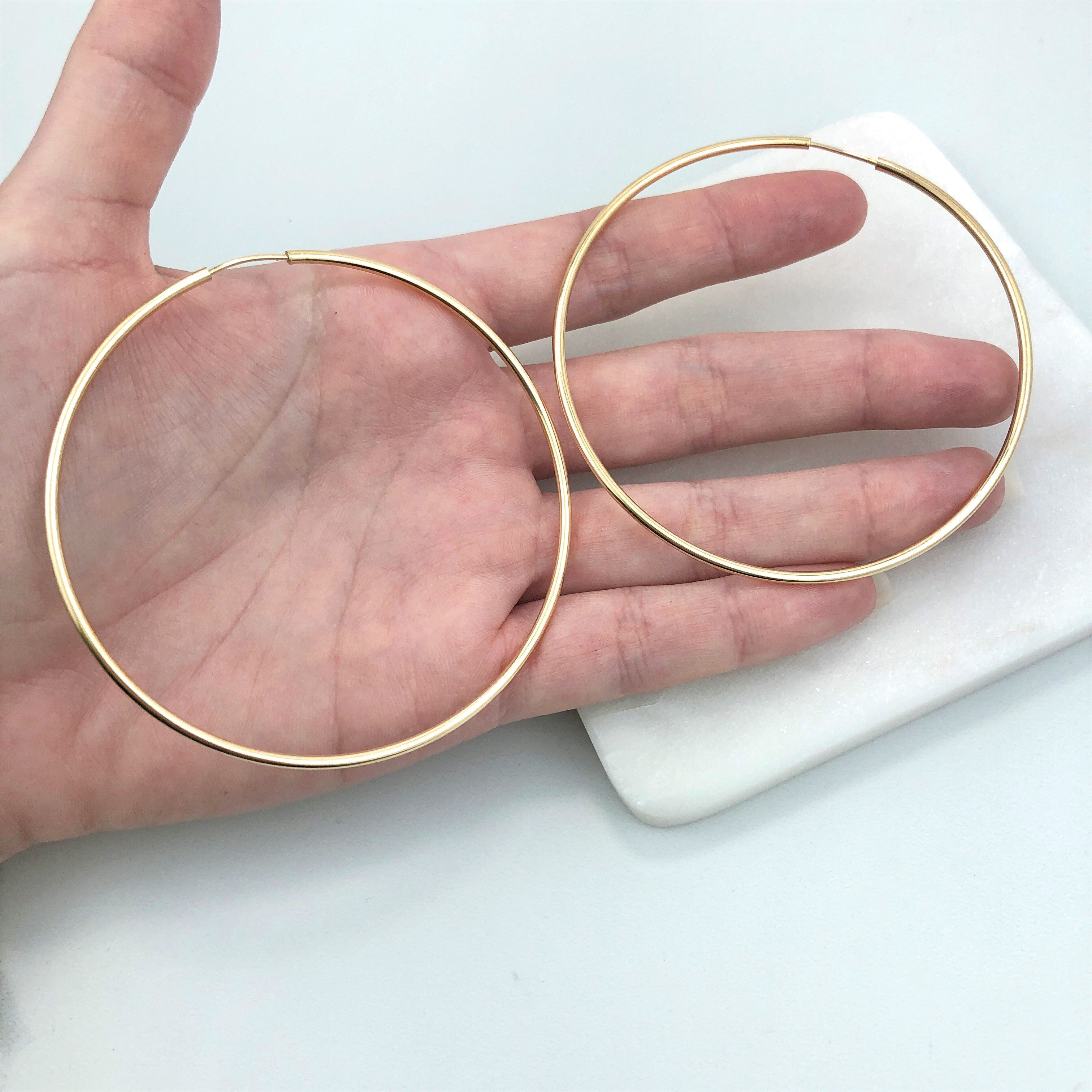 18K Gold Layered Oro Laminado 50 mm Double Texturized Twisted Hoops Wholesale 21.0241