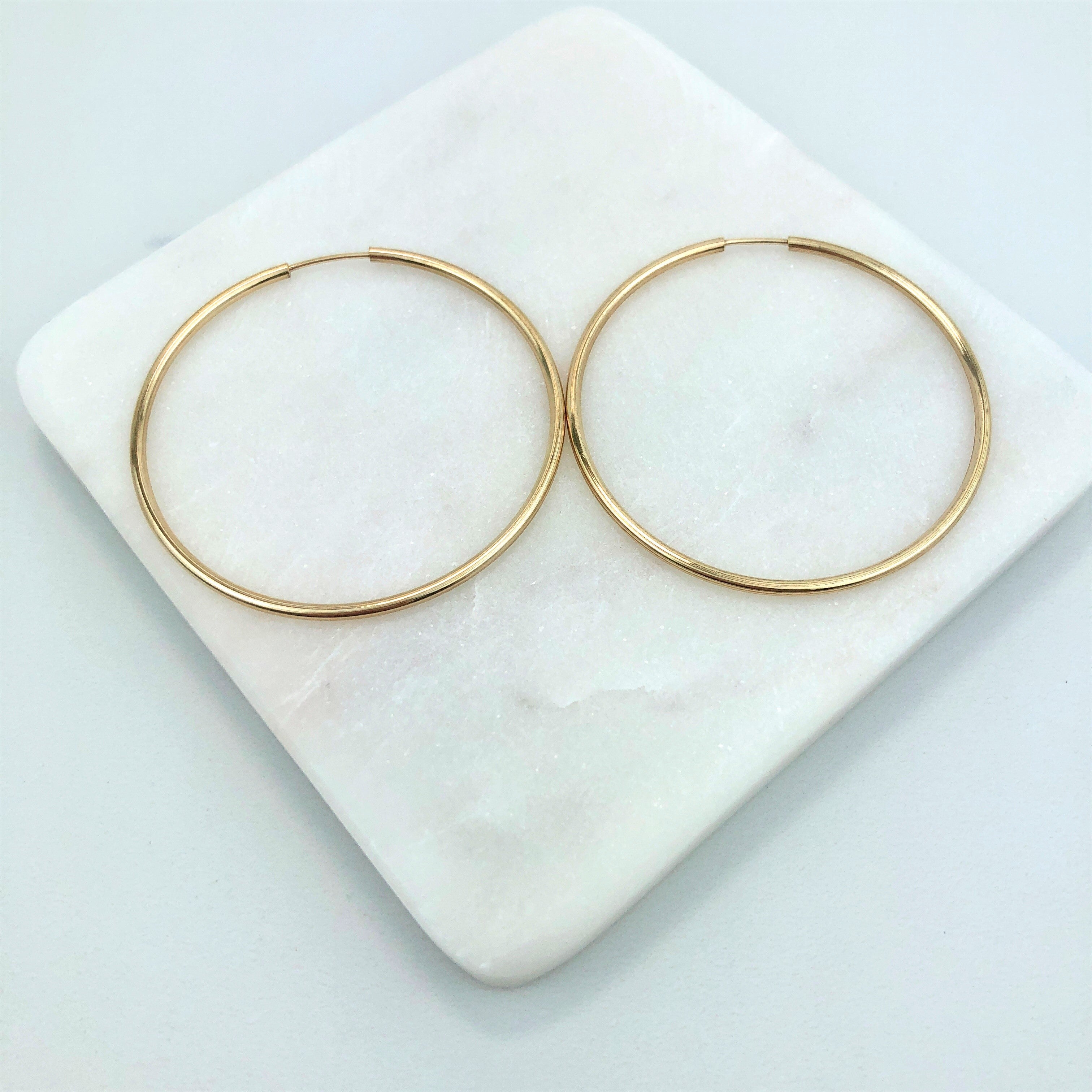 18K Gold Layered Oro Laminado 50mm Endless-Loop Hoops Earrings 21.0098