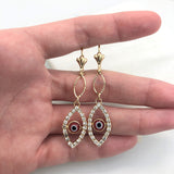 18K Gold Layered Oro Laminado Cubic Zirconia Red or Blue Evil Eye Teardrop Dangle Earrings 21.0101/6/10