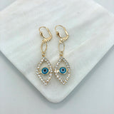 18K Gold Layered Oro Laminado Cubic Zirconia Red or Blue Evil Eye Teardrop Dangle Earrings 21.0101/6/10