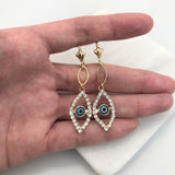 18K Gold Layered Oro Laminado Cubic Zirconia Red or Blue Evil Eye Teardrop Dangle Earrings 21.0101/6/10