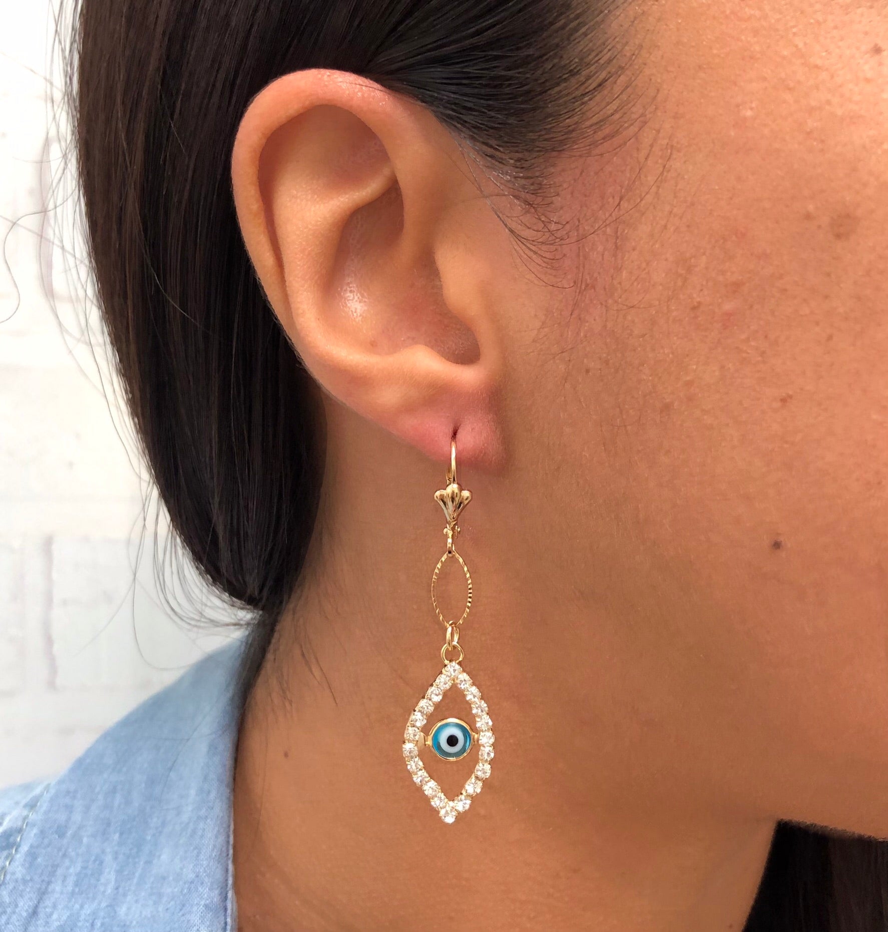 18K Gold Layered Oro Laminado Cubic Zirconia Red or Blue Evil Eye Teardrop Dangle Earrings 21.0101/6/10