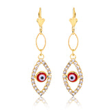 18K Gold Layered Oro Laminado Cubic Zirconia Red or Blue Evil Eye Teardrop Dangle Earrings 21.0101/6/10