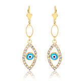 18K Gold Layered Oro Laminado Cubic Zirconia Red or Blue Evil Eye Teardrop Dangle Earrings 21.0101/6/10