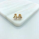 18K Gold Layered Oro Laminado Clear Cubic Zirconia Flower Shape Plugs Kids Earrings 21.0104/1