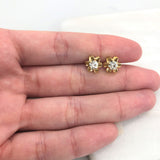 18K Gold Layered Oro Laminado Clear Cubic Zirconia Flower Shape Plugs Kids Earrings 21.0104/1