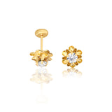 18K Gold Layered Oro Laminado Clear Cubic Zirconia Flower Shape Plugs Kids Earrings 21.0104/1