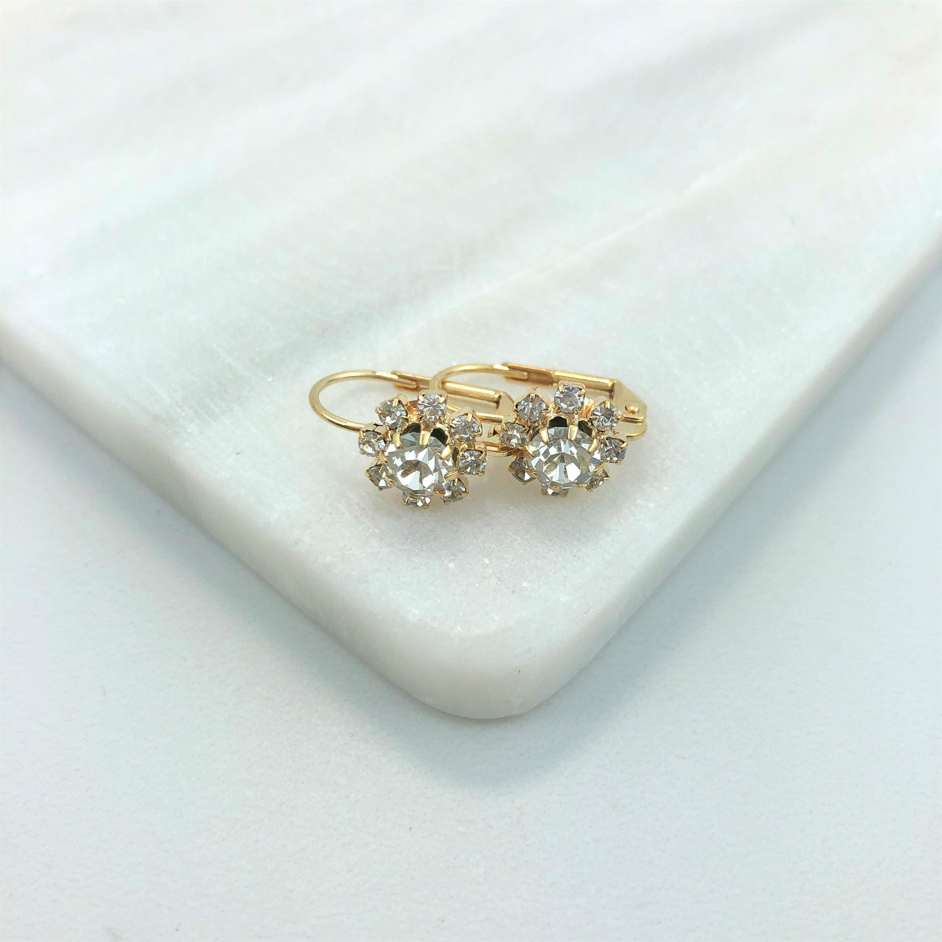 18K Gold Layered Oro Laminado Assorted Colors Flower Design Leverback Earrings 21.0108/1/2/3 (More Colors)