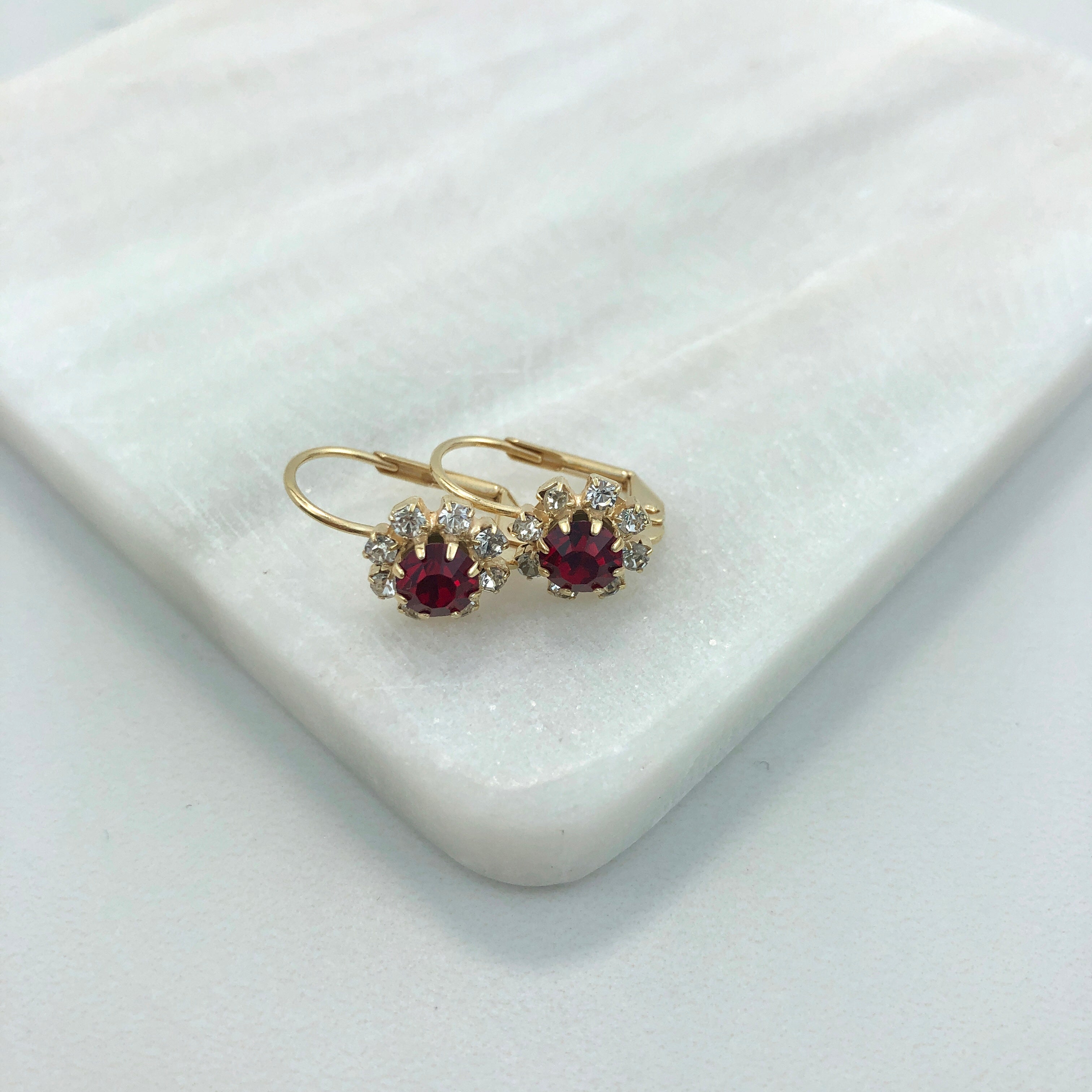 18K Gold Layered Oro Laminado Assorted Colors Flower Design Leverback Earrings 21.0108/1/2/3 (More Colors)