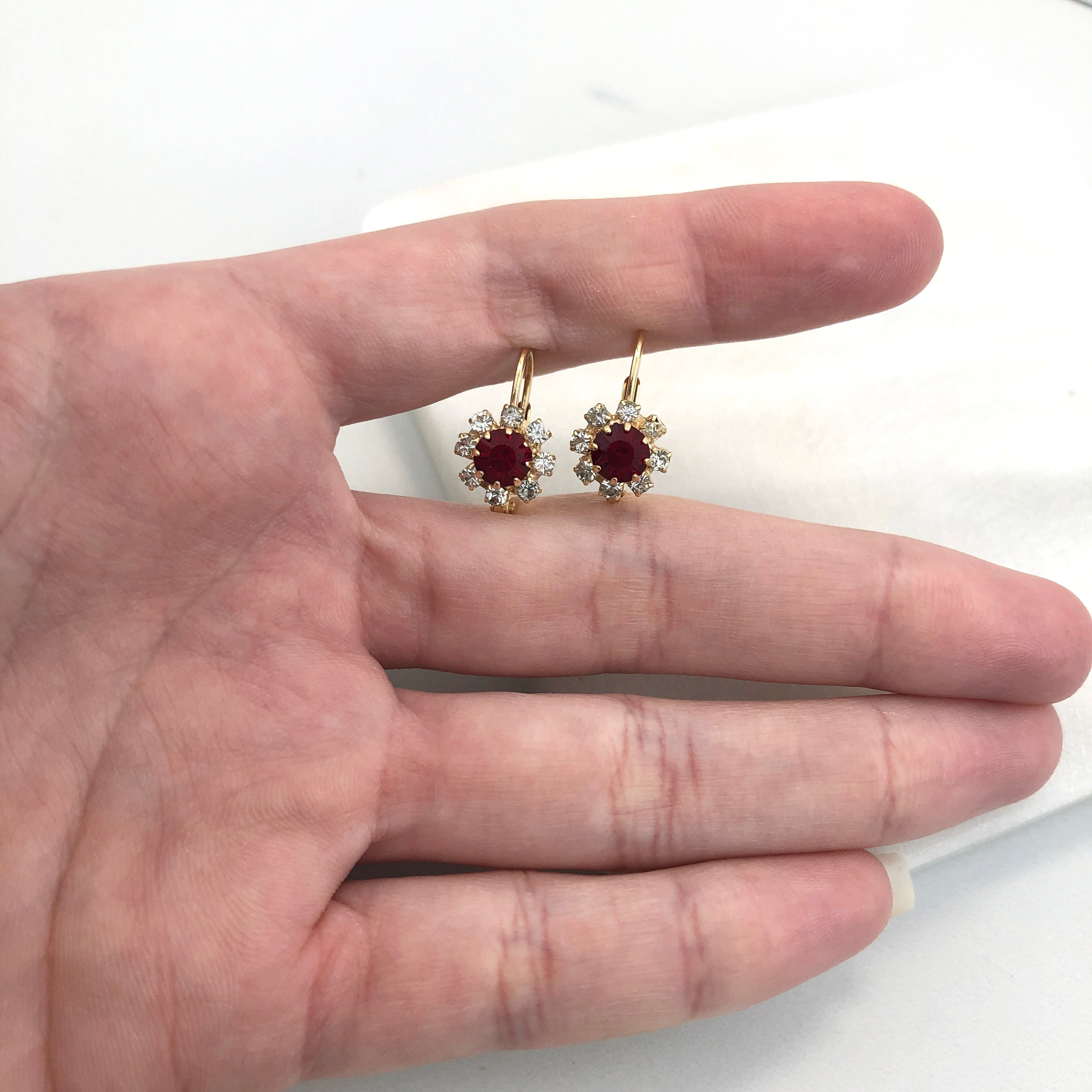 18K Gold Layered Oro Laminado Assorted Colors Flower Design Leverback Earrings 21.0108/1/2/3 (More Colors)