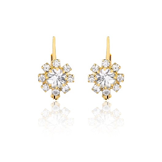 18K Gold Layered Oro Laminado Assorted Colors Flower Design Leverback Earrings 21.0108/1/2/3 (More Colors)