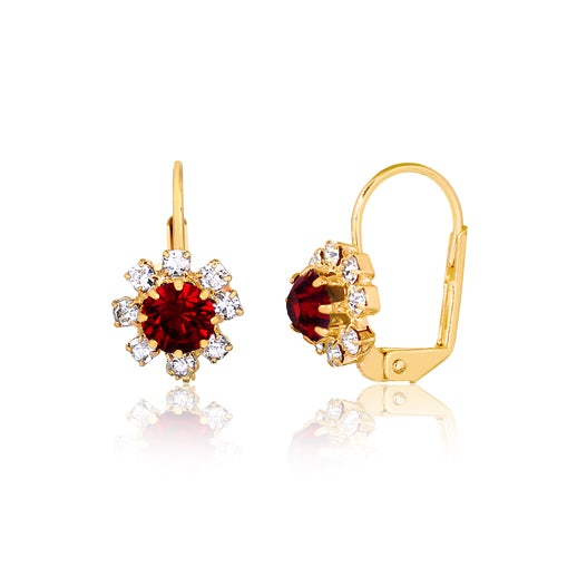 18K Gold Layered Oro Laminado Assorted Colors Flower Design Leverback Earrings 21.0108/1/2/3 (More Colors)
