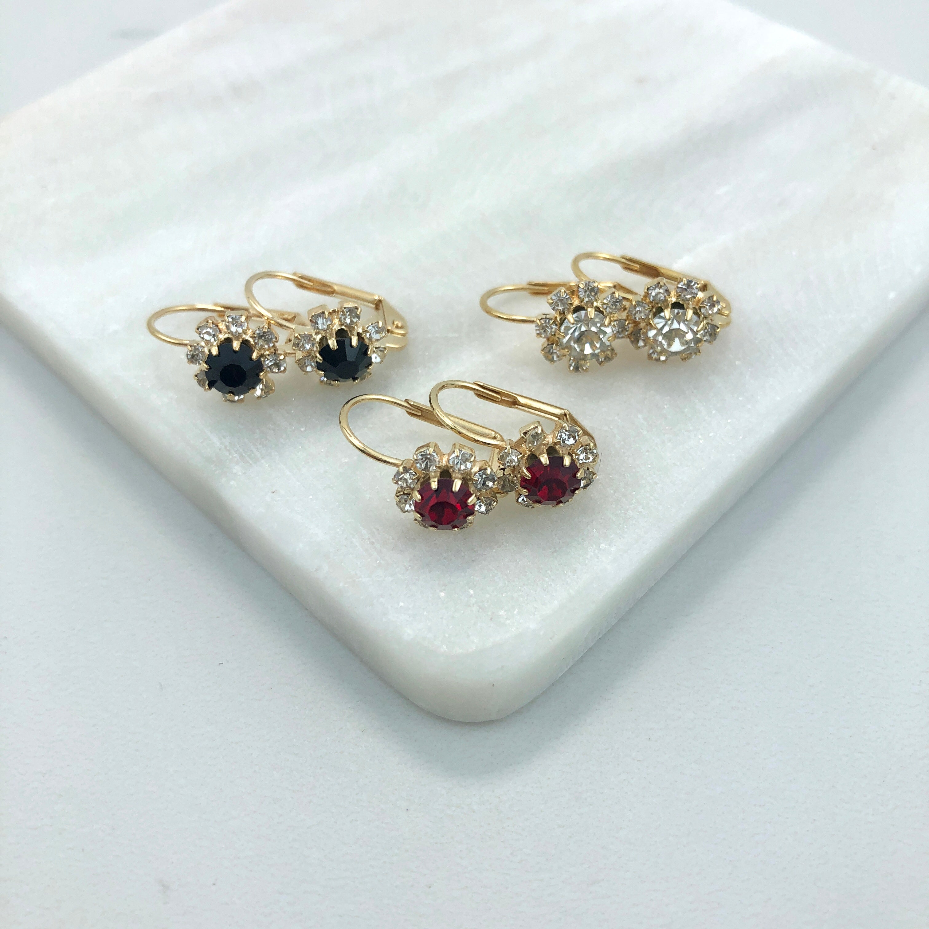 18K Gold Layered Oro Laminado Assorted Colors Flower Design Leverback Earrings 21.0108/1/2/3 (More Colors)