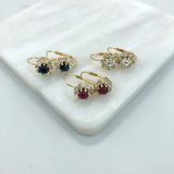 18K Gold Layered Oro Laminado Assorted Colors Flower Design Leverback Earrings 21.0108/1/2/3 (More Colors)