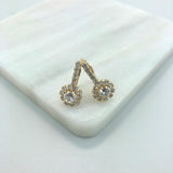 18K Gold Layered Oro Laminado Clear Cubic Zirconia Flower Design Leverback Earrings 21.0109/1