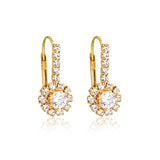 18K Gold Layered Oro Laminado Clear Cubic Zirconia Flower Design Leverback Earrings 21.0109/1
