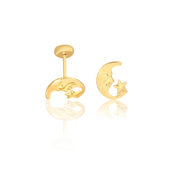 18K Gold Layered Oro Laminado Moon Star Plugs Kids Earrings Wholesale 21.0114