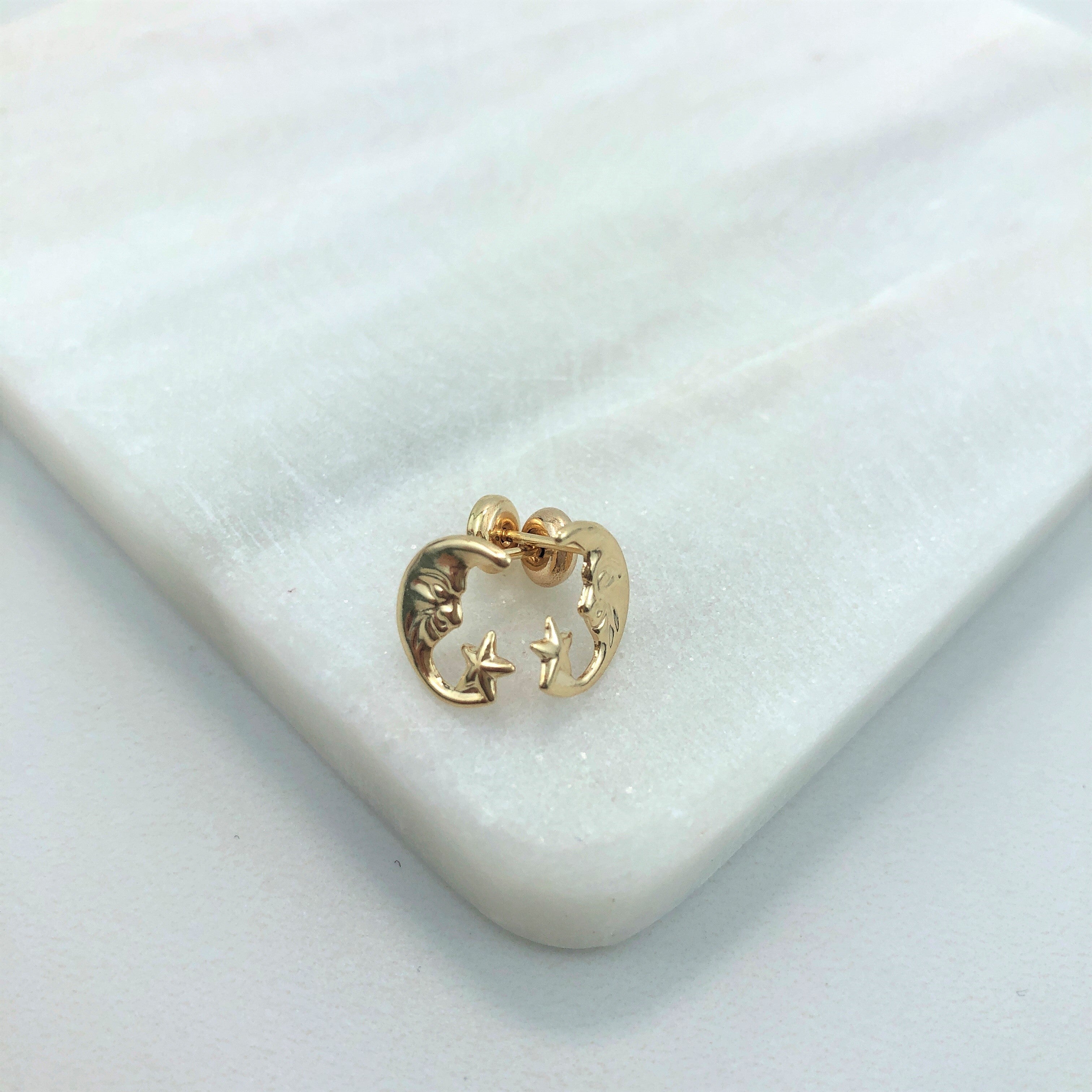 18K Gold Layered Oro Laminado Moon Star Plugs Kids Earrings Wholesale 21.0114
