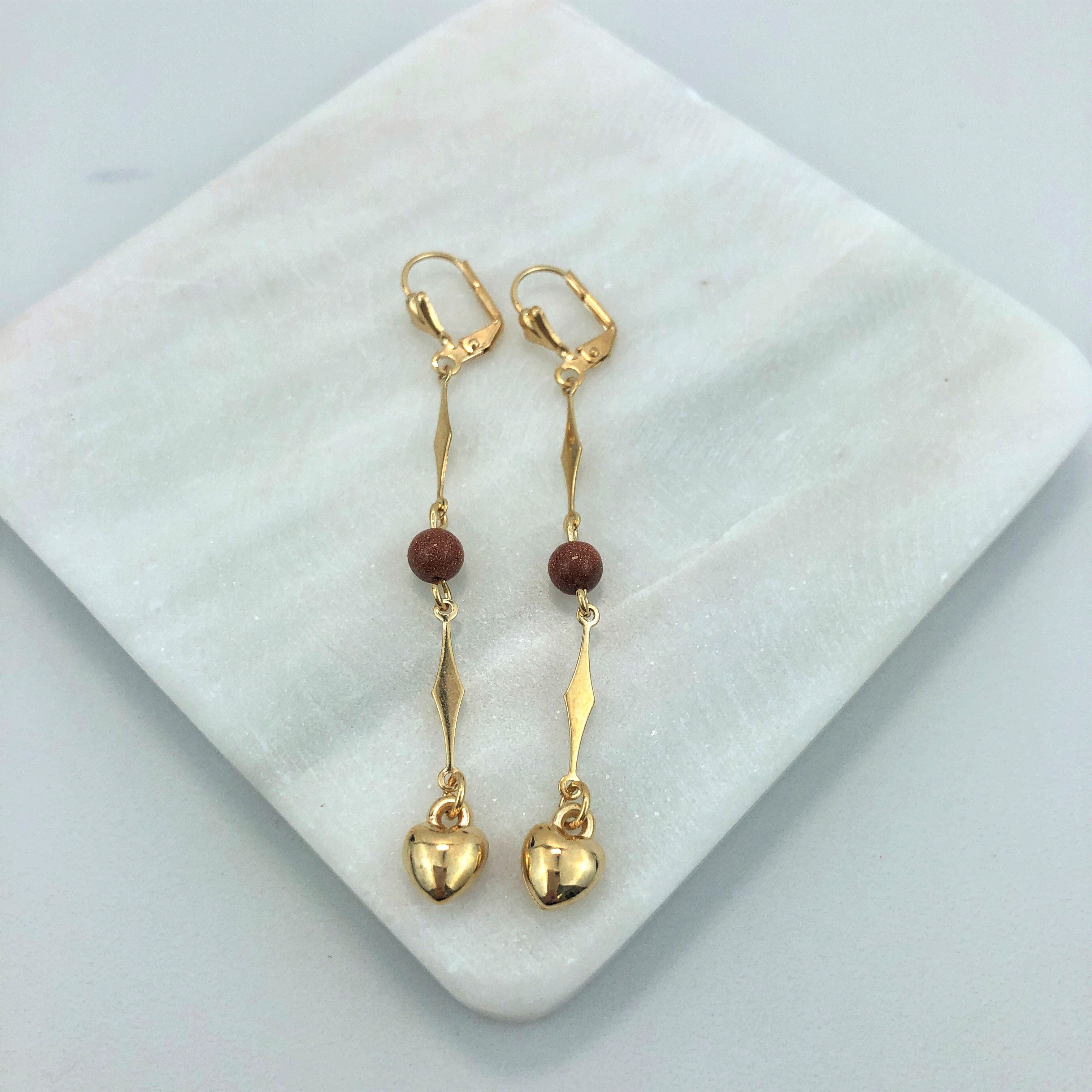 18K Gold Layered Oro Laminado Venturina Drop Dangle Earrings 21.0115/16