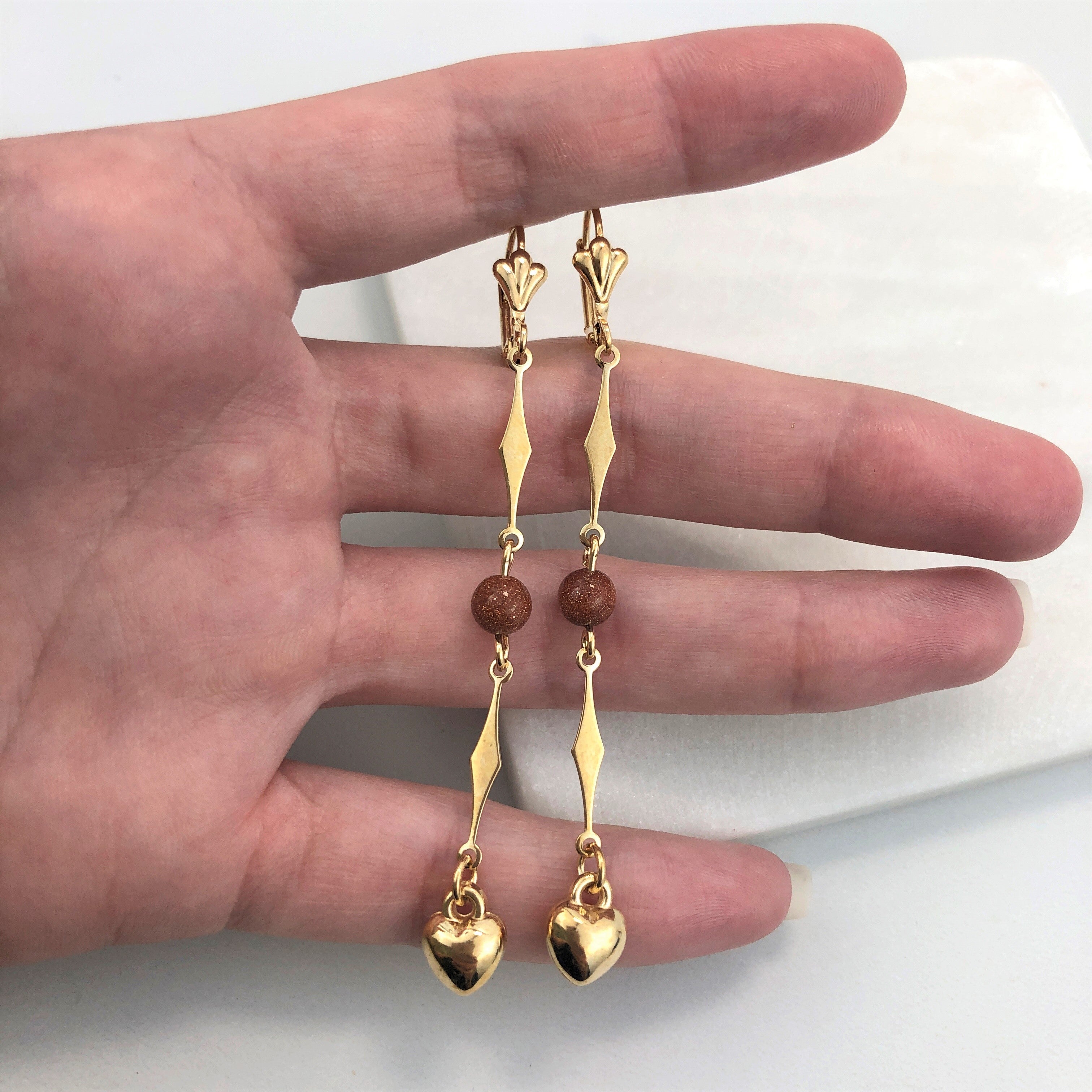 18K Gold Layered Oro Laminado Venturina Drop Dangle Earrings 21.0115/16