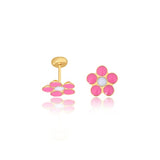 18K Gold Layered Oro Laminado Pink White Enamel Flower Design Plugs Kids Earrings Wholesale 21.0117/7