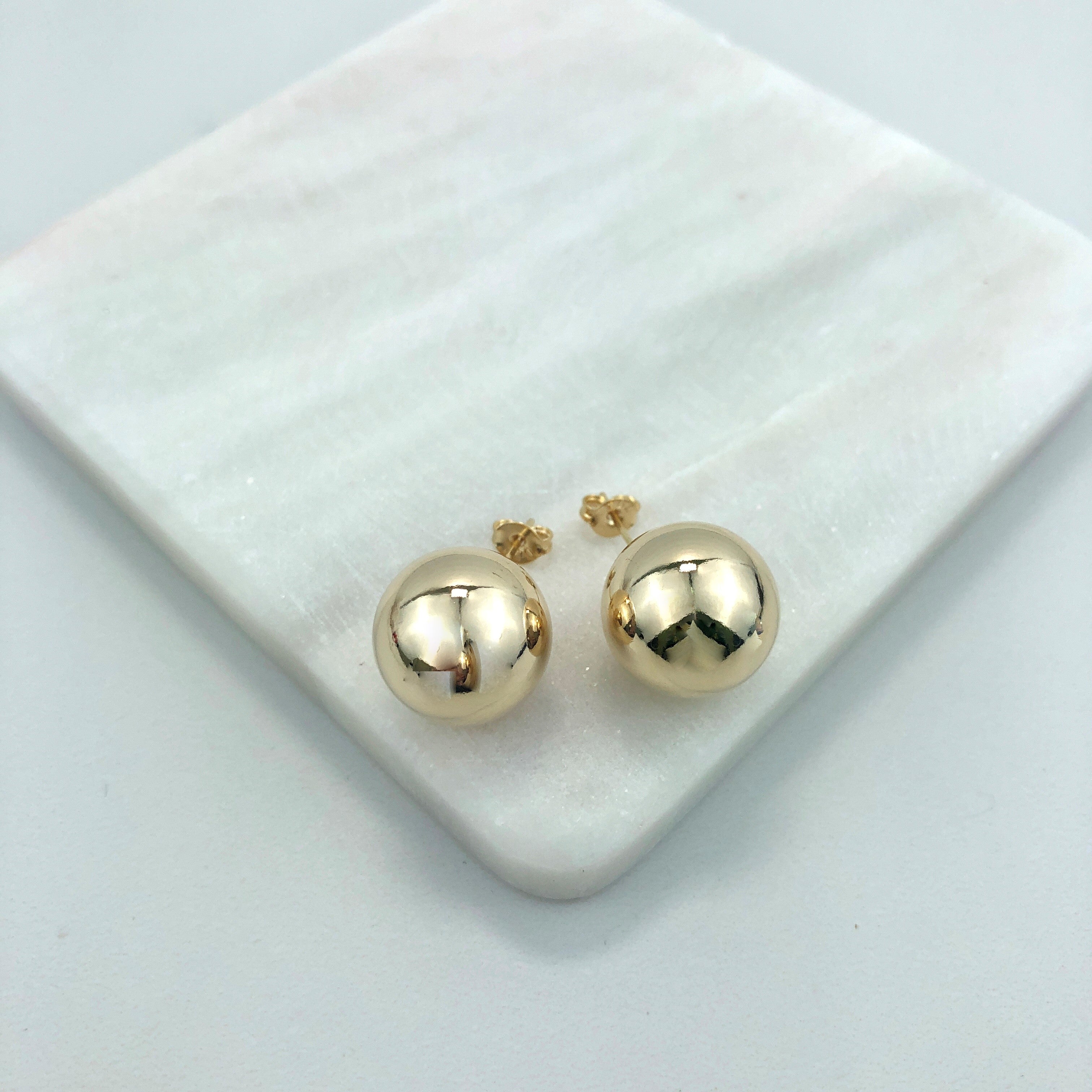 18K Gold Layered Oro Laminado 16mm Gold Ball Stud Earrings 21.0119