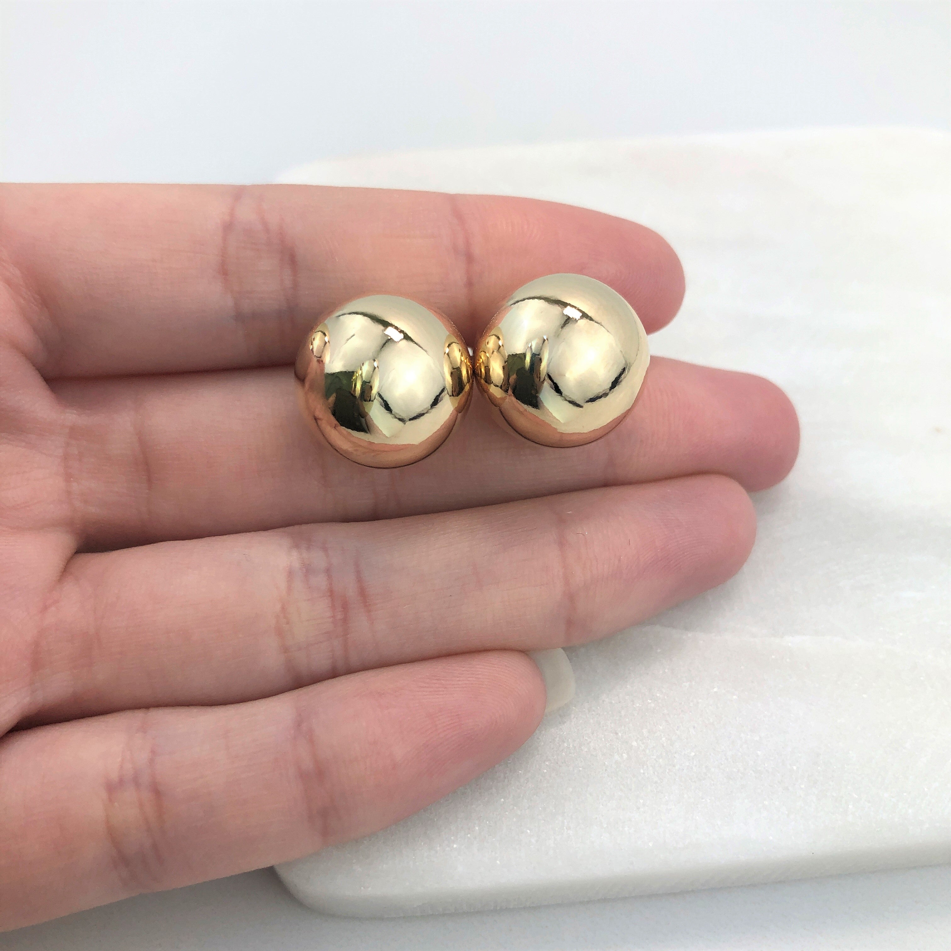 18K Gold Layered Oro Laminado 16mm Gold Ball Stud Earrings 21.0119