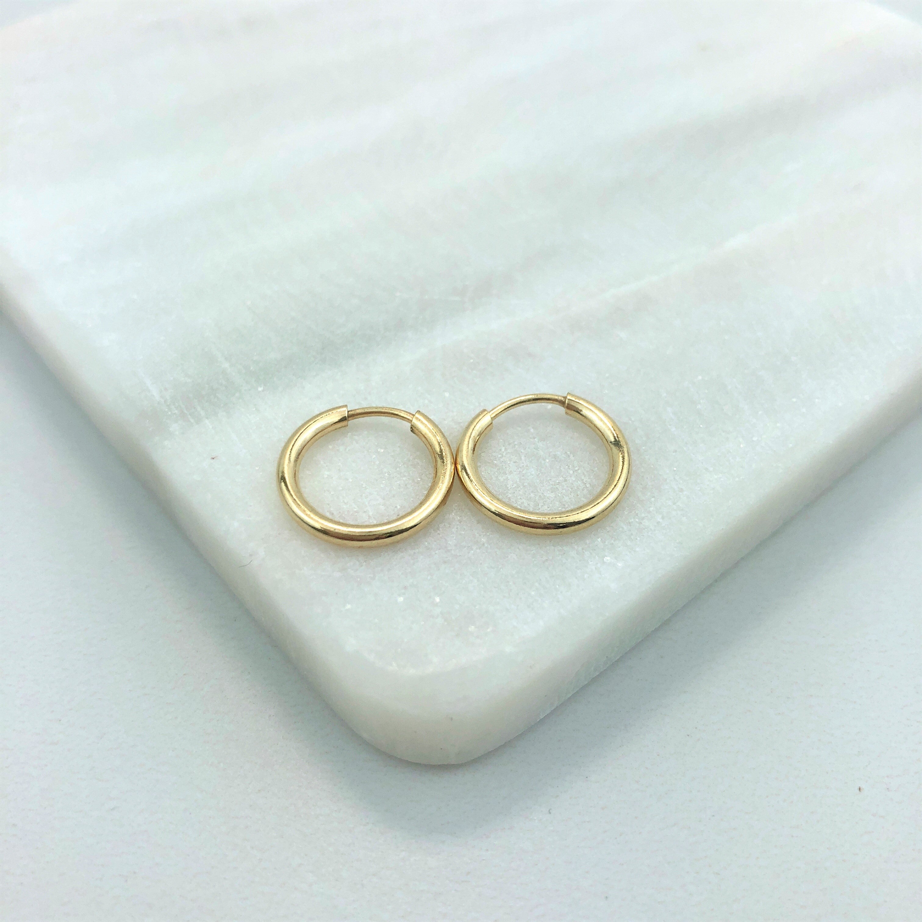 18K Gold Layered Oro Laminado 13 mm Endless-Loop Hoops Wholesale 21.0120