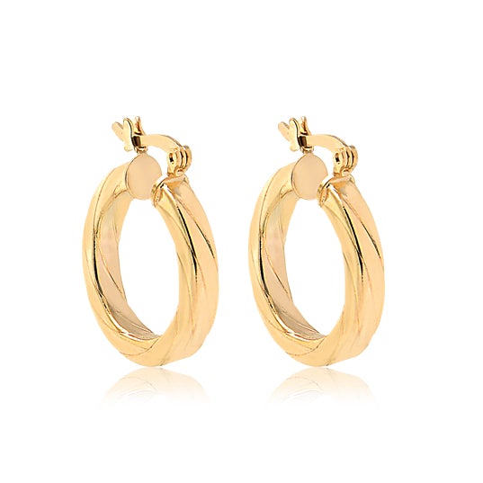 18K Gold Layered Oro Laminado 20 mm Twisted Hoops Wholesale 21.0127